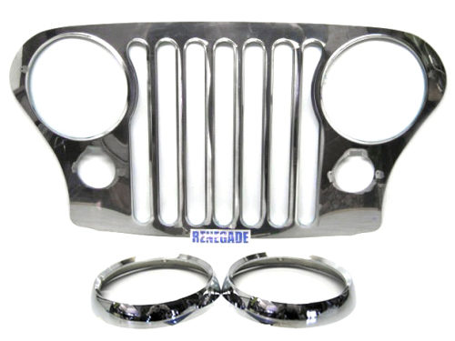 Jeep CJ Kühlergrillblende Frontgrill Edelstahl inkl. Scheinwerferblenden Bj. 76-86