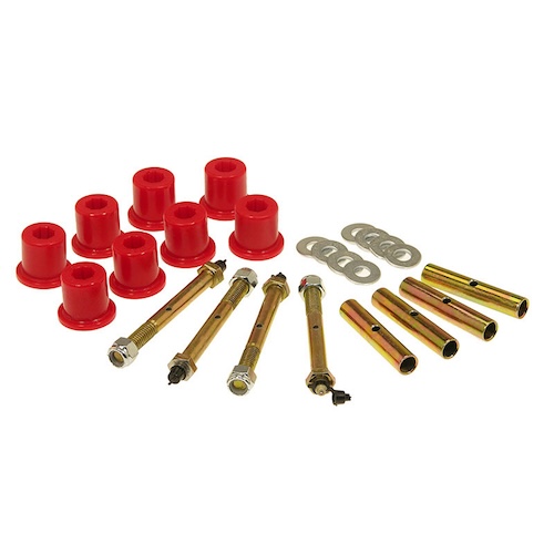 Jeep CJ Polyurethan Schäkelbuchsen Set abschmierbar für Federgehänge Blattfeder vorne rot Prothane 76-86