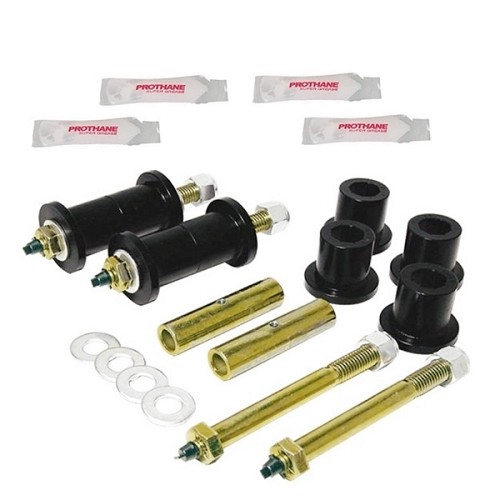 Jeep Wrangler YJ Polyurethan Schäkelbuchsen Set abschmierbar für Federgehänge Blattfeder vorne schwarz Prothane 87-95