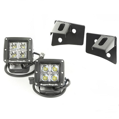 Jeep Wrangler JK zwei LED Zusatz Scheinwerfer inkl. Halter am Scheibenrahmen 07-18