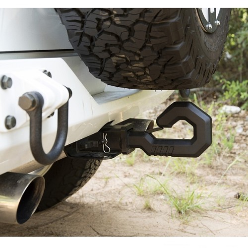 Jeep CJ Wrangler YJ TJ JK JL Giga Carbon Stahl Abschlepphaken Rettungshaken schwarz für 2" US Anhängerkupplung
