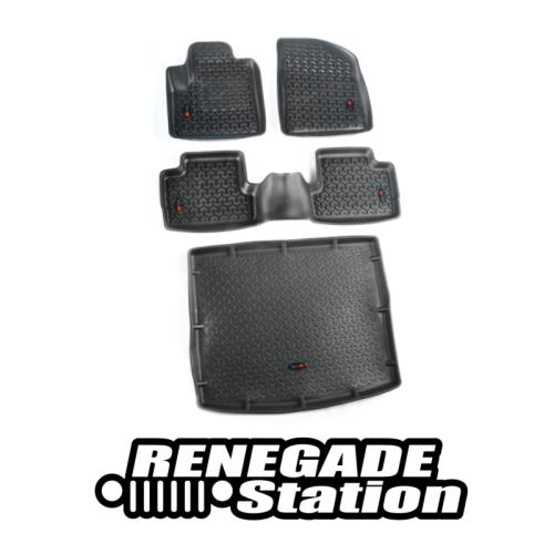 Jeep Cherokee KL Fußmatten Set 3teilig Fußraumwannen vorne hinten & Laderaumwanne All Terrain 14-17