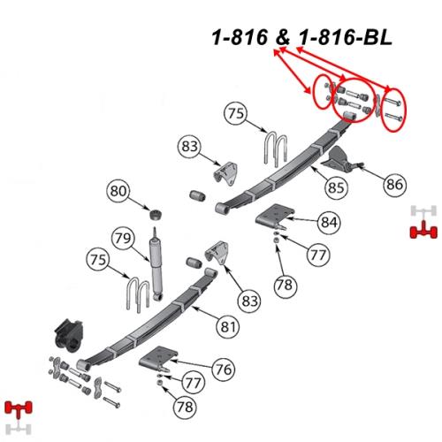 Jeep Wrangler YJ Polyurethan Schäkelbuchsen Set abschmierbar für Federgehänge Blattfeder hinten schwarz Prothane 87-95