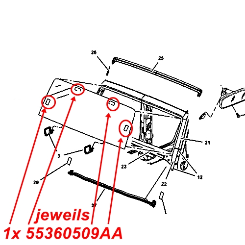 Jeep Wrangler JK ein Spacer Abstandshalter für die Frontscheibe Windschutzscheibe Mopar 07-18