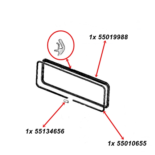 Jeep Wrangler YJ Set Scheibendichtung Glasdichtung Frontscheibe außen & innen inkl. Verbinder 87-95