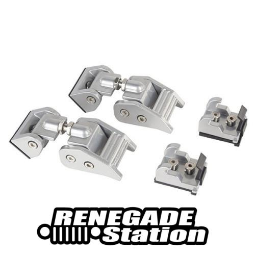 Jeep Wrangler JL & Gladiator JT Haubenhalter Set Haubenhaken silber pulverbeschichtet Aluminium verstellbar 18-