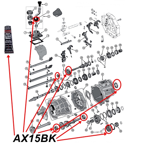 Jeep Cherokee XJ Simmerring & Lager Set mit Dichtmasse AX15 Schaltgetriebe 88-99