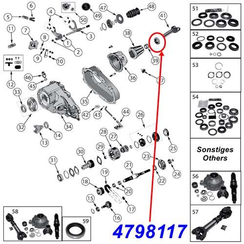 Jeep Cherokee XJ Simmerring Ausgang hinten NP231 Verteilergetriebe 96-01