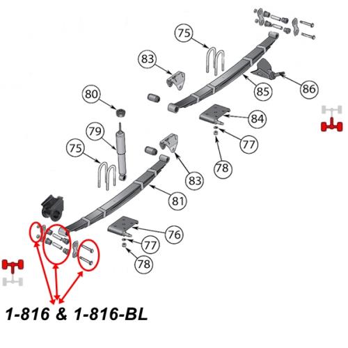 Jeep Wrangler YJ Polyurethan Schäkelbuchsen Set abschmierbar für Federgehänge Blattfeder vorne schwarz Prothane 87-95