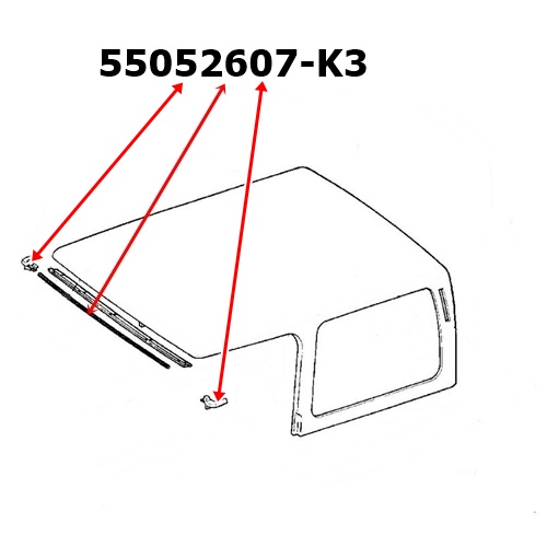 Jeep Wrangler YJ 3er Set Dichtung Hardtop am Scheibenrahmen oben mit Ecken 87-95