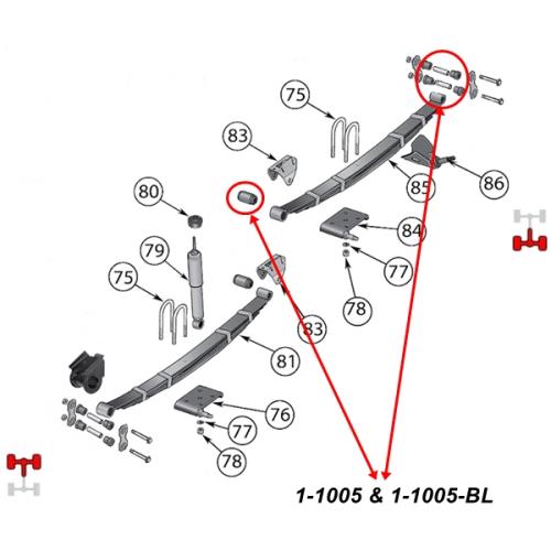 Jeep Wrangler YJ Polyurethan Blattfederbuchsen Federbuchsen Schäkelbuchsen Set Blattfedern hinten rot Prothane 87-95