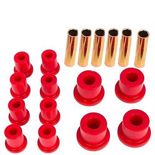 Jeep Wrangler YJ Polyurethan Blattfederbuchsen Federbuchsen Schäkelbuchsen Set Blattfedern vorne rot Prothane 87-95