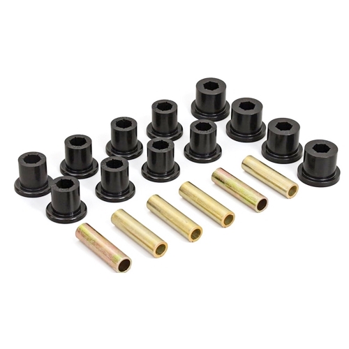 Jeep Wrangler YJ Polyurethan Blattfederbuchsen Federbuchsen Schäkelbuchsen Set Blattfedern vorne schwarz Prothane 87-95