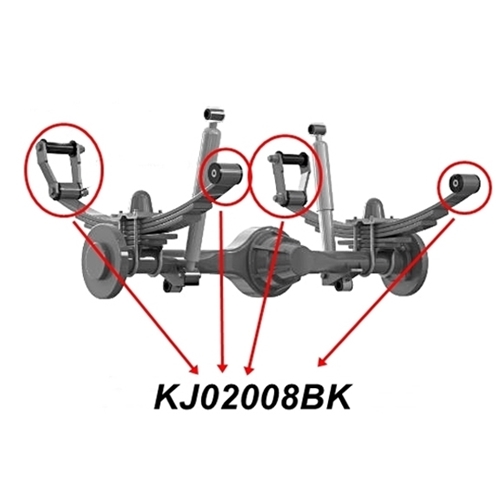 Jeep Cherokee XJ Polyurethan Blattfederbuchsen Federbuchsen Schäkelbuchsen Set Blattfedern hinten schwarz Daystar 84-01
