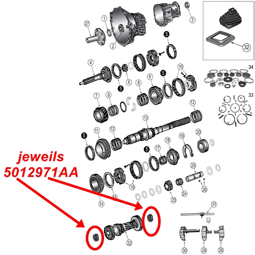 Jeep Cherokee XJ ein Lager der Vorgelegewelle NV3550 Schaltgetriebe 00-01